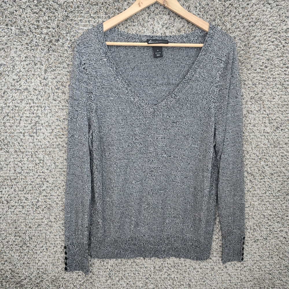 Lane Bryant Top Womens Plus 16 Gray V Neck Knit Heathered Pullover Button Accent
